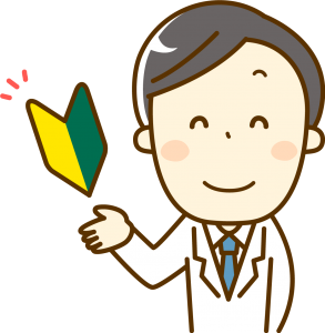 白衣の医師が初心者へ向けて説明するところ