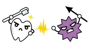 むし歯菌と歯が戦っているところイラスト