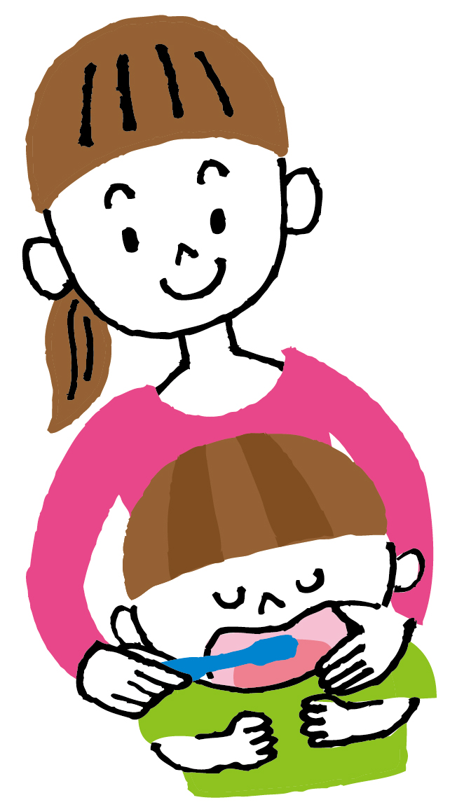 仕上げ磨きをしている親子